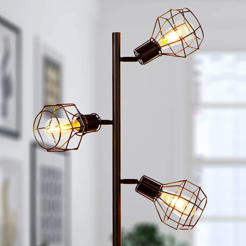 Robin Adjustable 3-Head Industrial Black LED Floor Lamp with Vintage Edison Bulbs