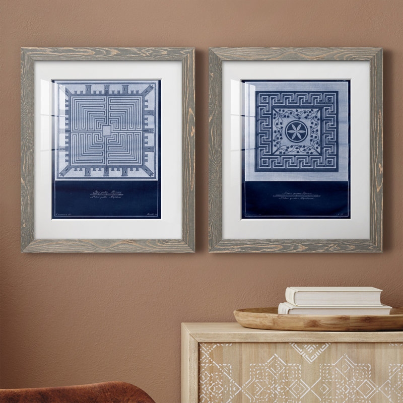 Indigo Tile I - 2 pièces, Papier encadré blanc, H 20 po x l 17 po x P 1 po