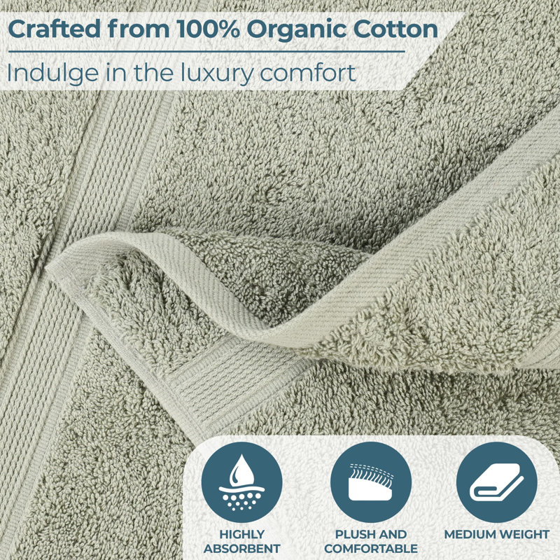 Lyndon Organic Cotton Medium Weight Towel Set, 3 Piece Set, Sage