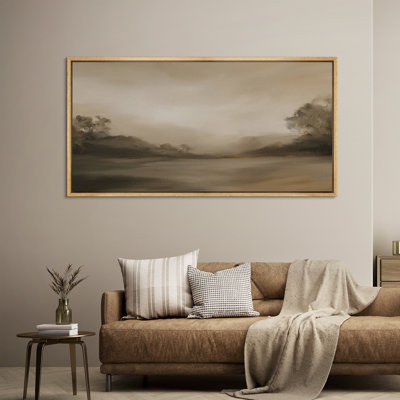 Misty Neutral Lake Landscape Minimal Calm Nature Scene Wall Decor for Living Room
