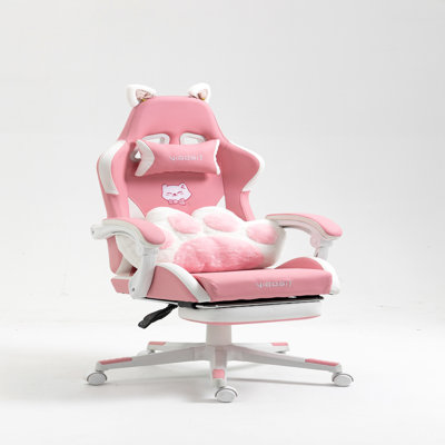 Cat Ears Gaming Chair - PU Leather Ergonomic Reclining Office Chair with Footrest, 310lb Capacity, 6-Position Recline, 360° Swivel
