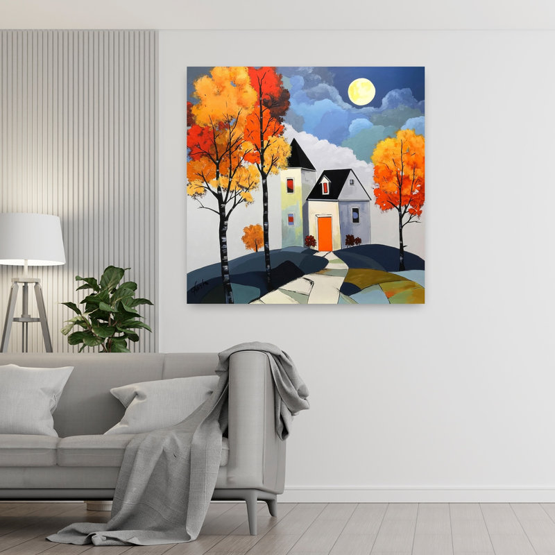 «Under A Harvest Moon», art contemporain abstrait d'automne, H 48 po x l 48 po