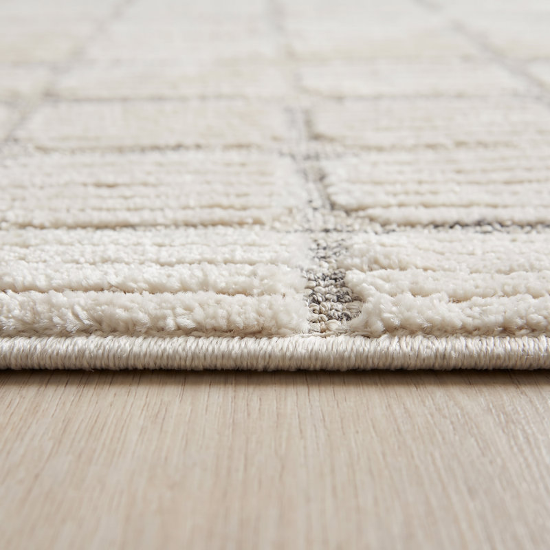 Tapis d'intérieur lavable à carreaux Seranova de Rug Branch, 244 x 335 cm, beige. Tapis moderne résistant aux taches, idéal pour le salon, la chambre à coucher, la salle à manger, la cuisine et le bureau.