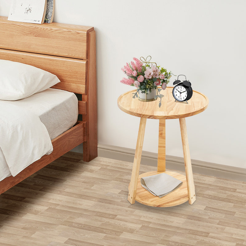 Table de bout avec table de bout 19,6 po à 2 niveaux en bois moderne pour petits espaces, Bois naturel