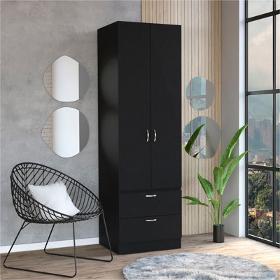 Armoire, porte double, 2 tiroirs, tringle