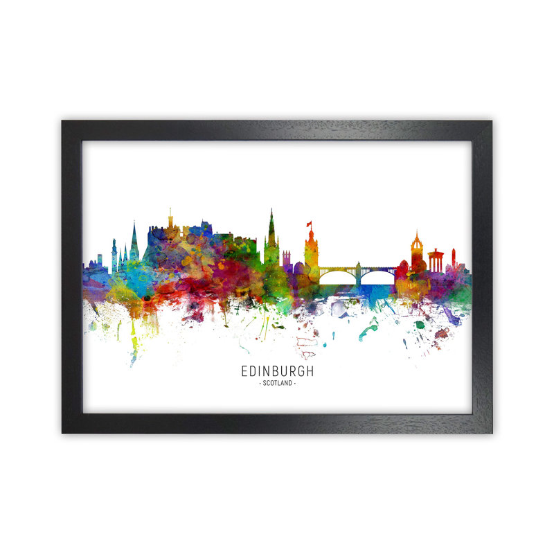 Edinburgh Scotland Skyline by Michael Tompsett - Print, 25cm H x 34cm W x 3cm D, Black Framed