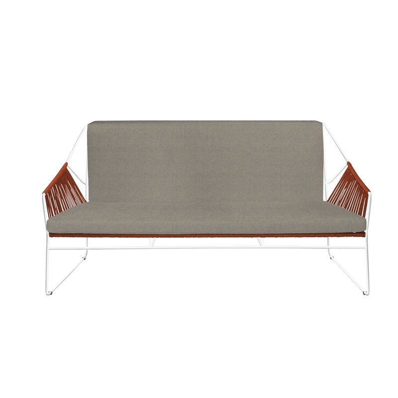 Sandur 61'' Wide Metal Loveseat with Cushions, Terra Cotta Rope/White Frame, Lantern Slate