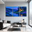 «Abstract Night River Landscape» avec 3 étoiles, art mural sur toile-1147137544