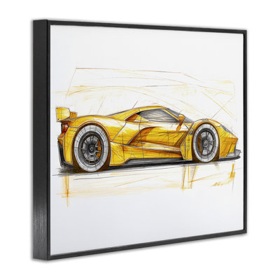 Giclée encadrée de fantaisie de voiture de sport jaune, design par Steve Hunziker