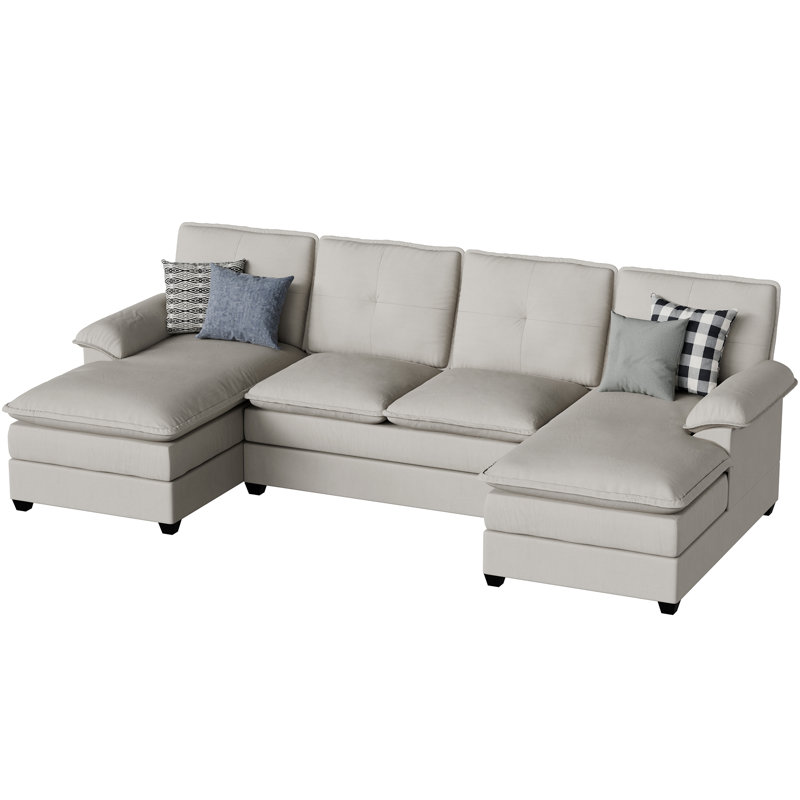 Rezarta 3-Piece Upholstered Sectional, Beige Linen Blend