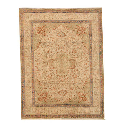 Tapis brun en laine noué à la main de conception unique 9 pi 1 po x 12 pi 1 po