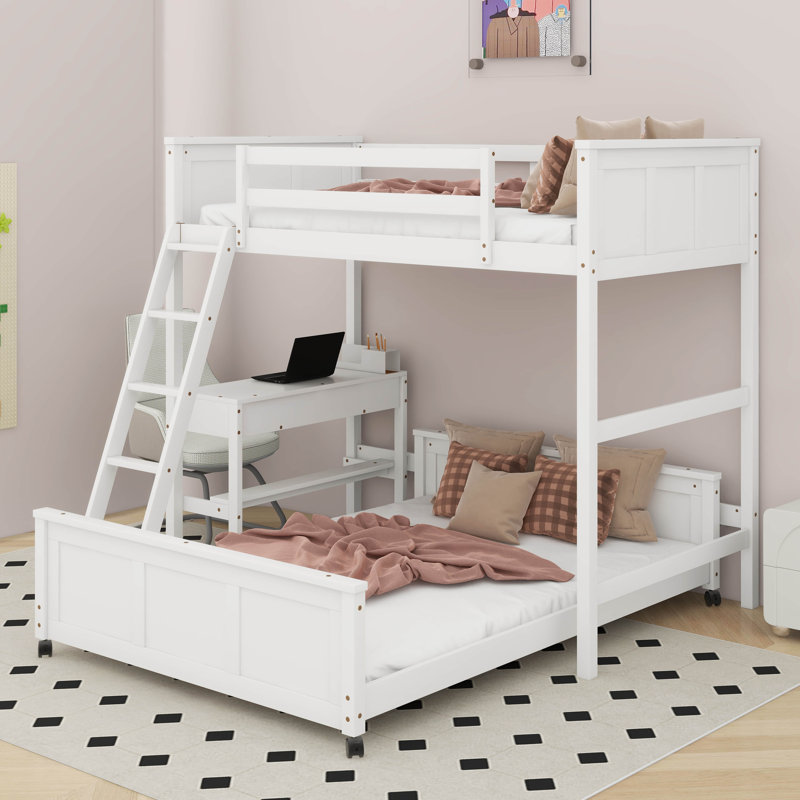 Bunk Bed With Desk, White, Twin Over Full