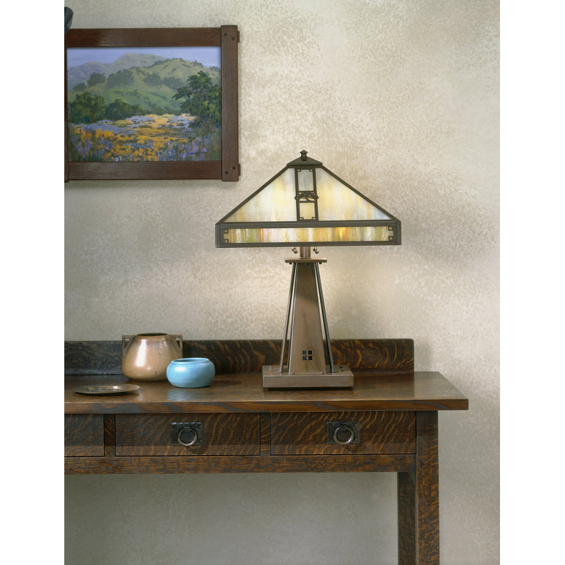  lampe De Table Pasadena, 21.25" H x 16" W / Chêne, Cuivre antique, Amande Mica