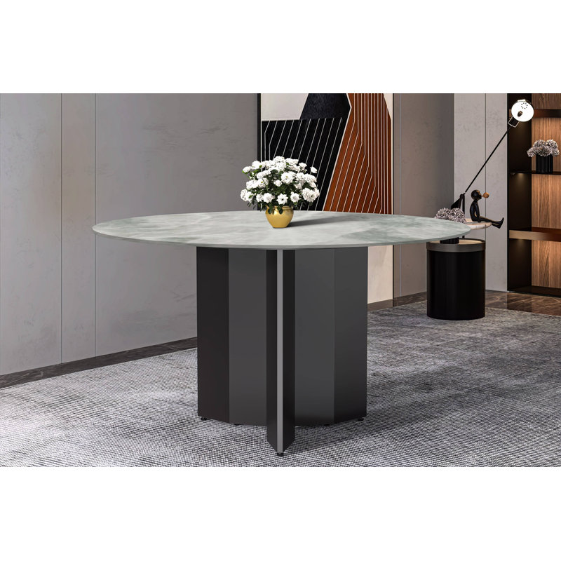 Table de salle à manger ronde Jabez, Gris clair, H 29,5 po x l 60 po x P 60 po