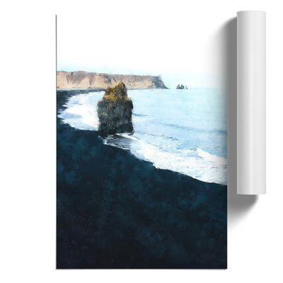 Black Sand Beach in Vik Iceland Painting - Frameless Print