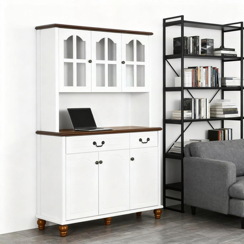 White Kitchen Storage with 6 Doors, 2 Drawers and 3-Level Adjustable Shelves Kitchen Buffet