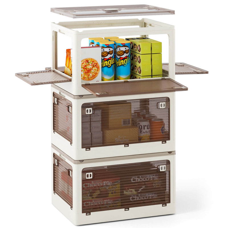 Ensemble de 3 bacs de rangement empilables avec couvercles en plastique pliable 34,5 gallons