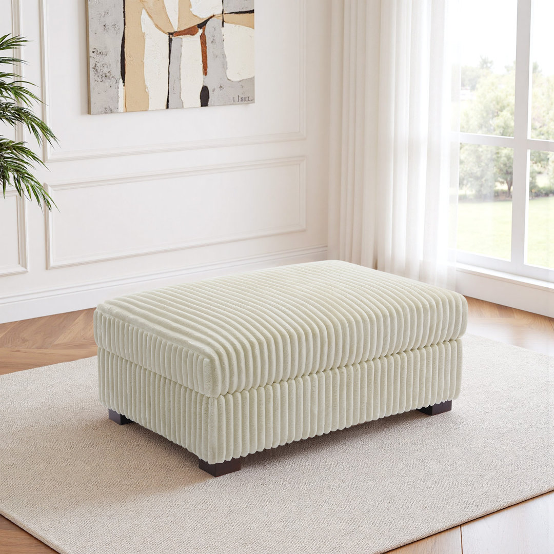 Upholstered Faux Rabbit Fur Flannel Rectangle Ottoman, Single Ottoman Modular Part For Sectional Sofa