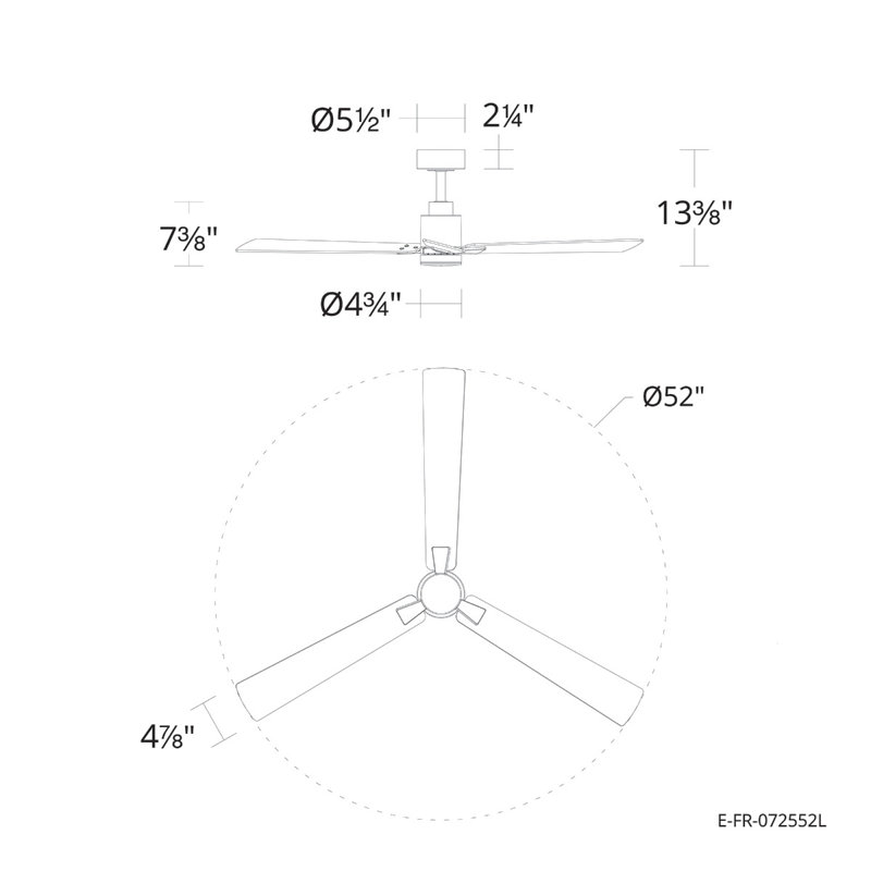 Slim 52in 3-Blade Smart Ceiling Fan 2700K-6000K CCT Tunable Range LED Light Kit with Remote Control and Brushed Nickel Hardware with Reversible Titanium or Wood Blades Works With iOS or Android App