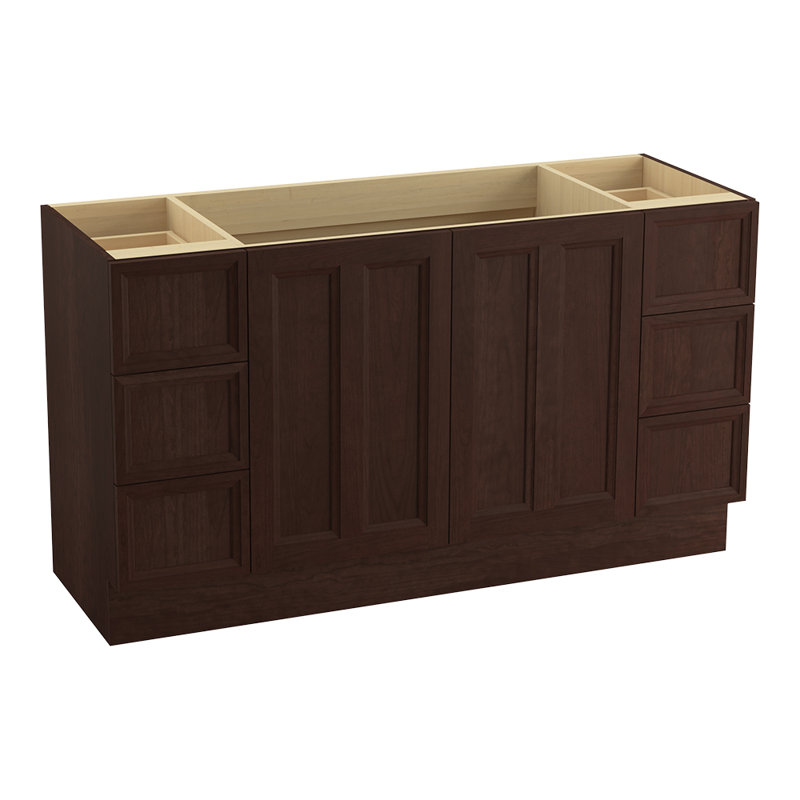 Damask 60" Vanity Base Only with Toe Kick, 2 Doors and 6 Drawers, Split Top Drawers, Tweed cerise