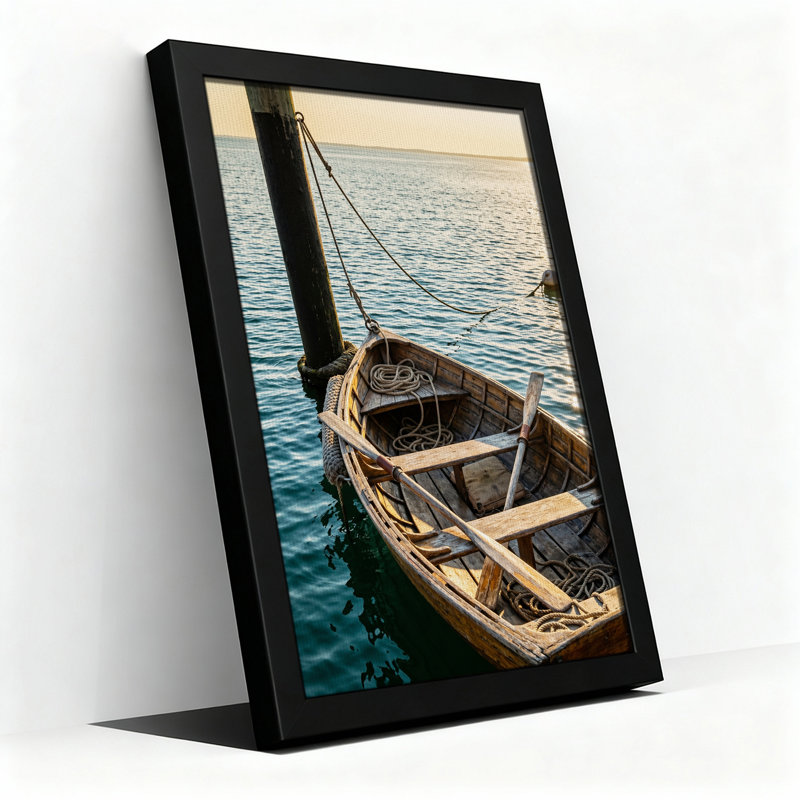 Toile en bois en bois dans une eau bleue calme au coucher du soleil, H 24 po x l 16 po
