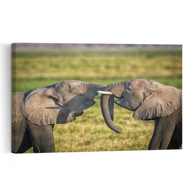 Elephant Trunk Play Serene Contemporary Elephant Nature Wildlife Wall Art Print by Jeffrey C. Sink - 1 Piece Wrapped Canvas Wall Art