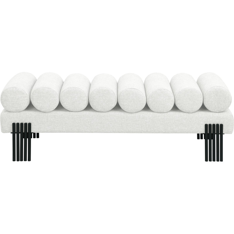 Banc rembourré Akeela, Tissu crème texturé en lin