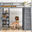 Lit mezzanine double gris avec garde-robe et tablettes de bureau-706836275