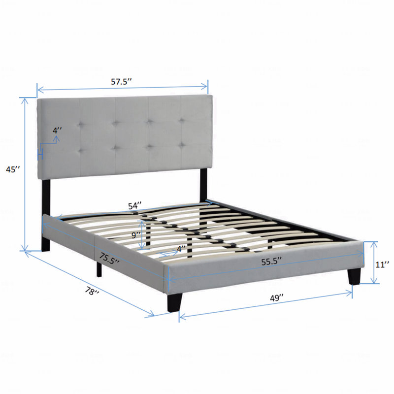 Base de lit tapissier pleine grandeur avec tête de lit capitonnée, support de lattes en bois robuste, sommier à ressorts, aucun sommier requis, assemblage facile
