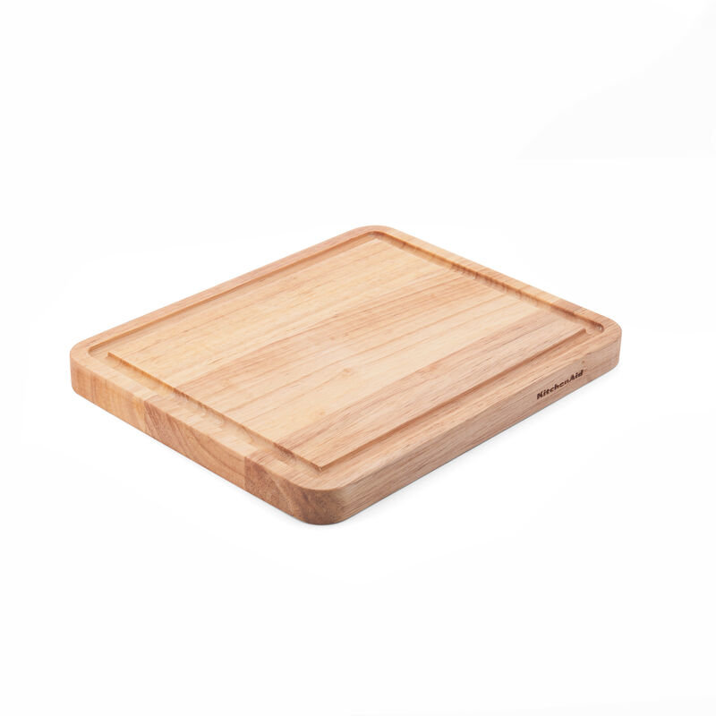 Natural Rubberwood Rectangular Cutting Board with Perimeter Trench