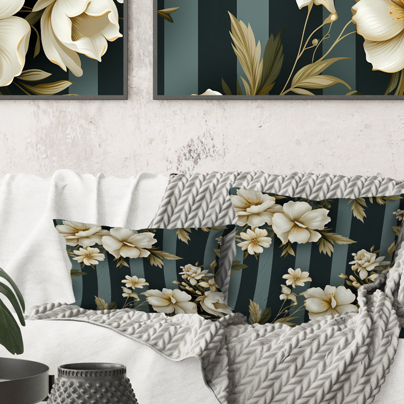 Classic Elegant Striped Floral Dreamscape - Coussin décoratif à rayures, 18 po x 18 po