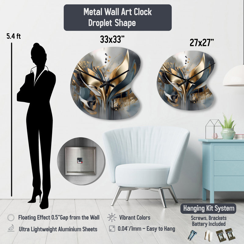 Abstrait formes et lignes IV - horloge murale en métal à forme unique en marbre, impression d'horloge murale asymétrique moderne