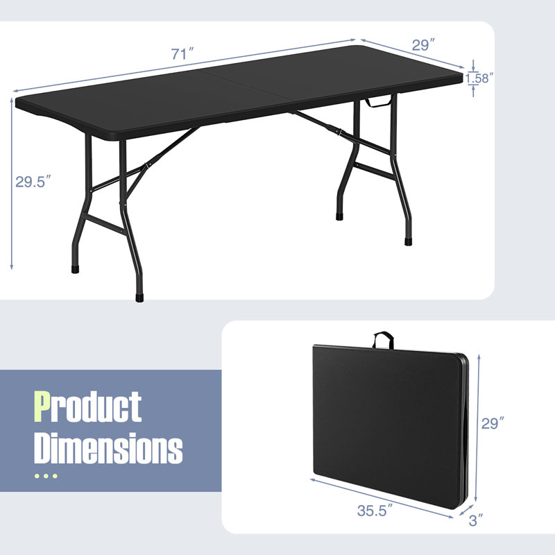  Table pliante portative de 6 pi avec mécanisme de verrouillage du coffre de table en PEHD et poignée de transport 