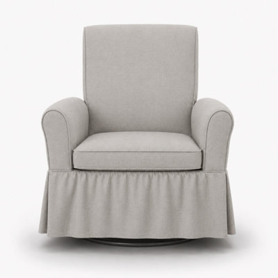 Compact Upholstered Swivel Glider Rocker Chair, Cotton-Linen Nursery Chair with Solid Wood Frame for Small Spaces - Greige