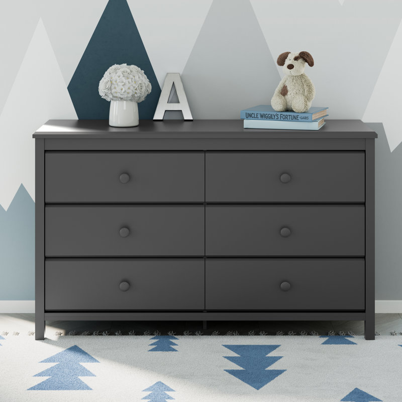 Alpine 6 Drawer Double Dresser, Gray
