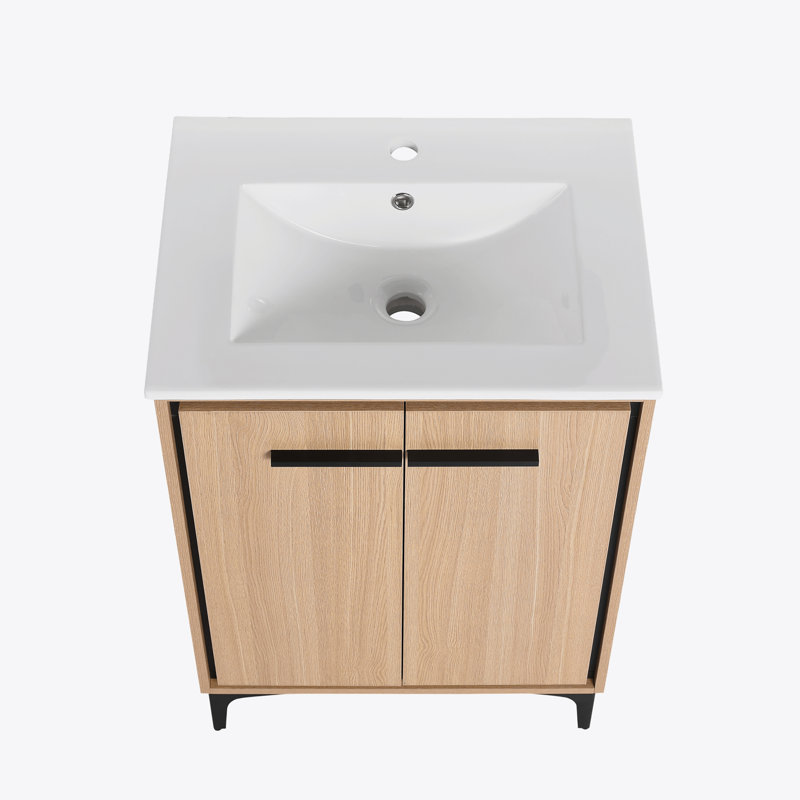 Base de meuble-lavabo 24 po avec lavabo, armoire de rangement avec portes, bois d'ingénierie