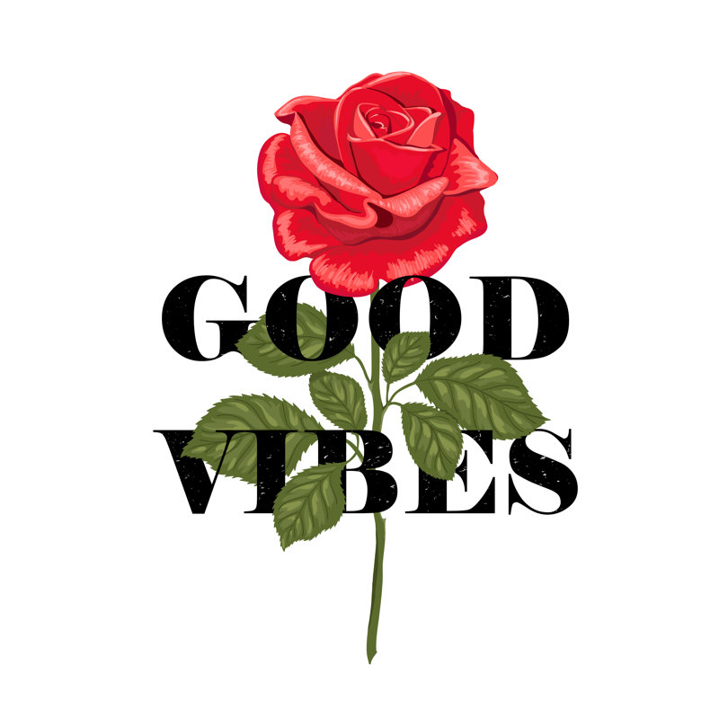 Typography Slogan Good Vibes In Flower Rose by Vip2807 - Wrapped Canvas Print, 30cm H x 30cm W x 3.8cm D