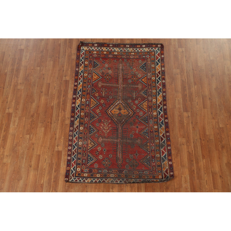 Tapis traditionnel antique à motif géométrique 4 x 7