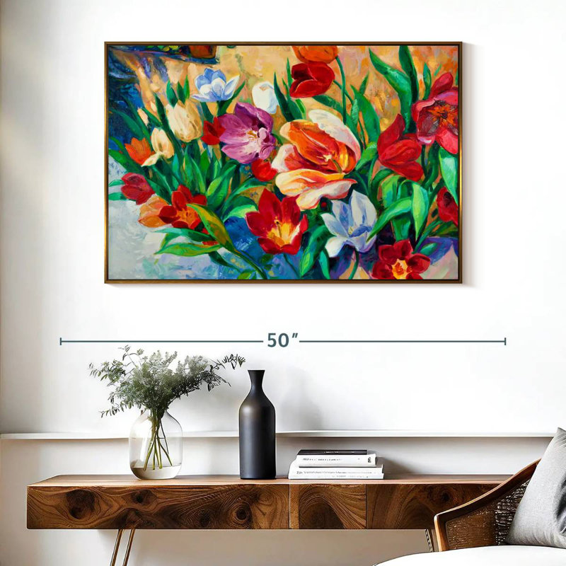 Fleurs séduisantes, Cadre flottant doré, 40 po x 27 po