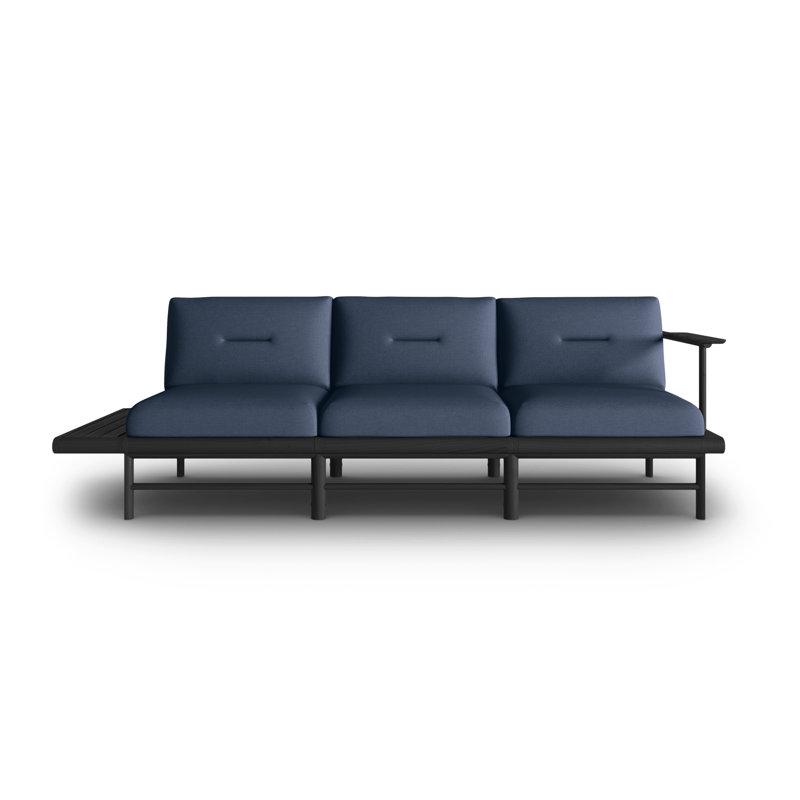 245cm Wide Wood Patio Sofa with Cushions, Dark Blue