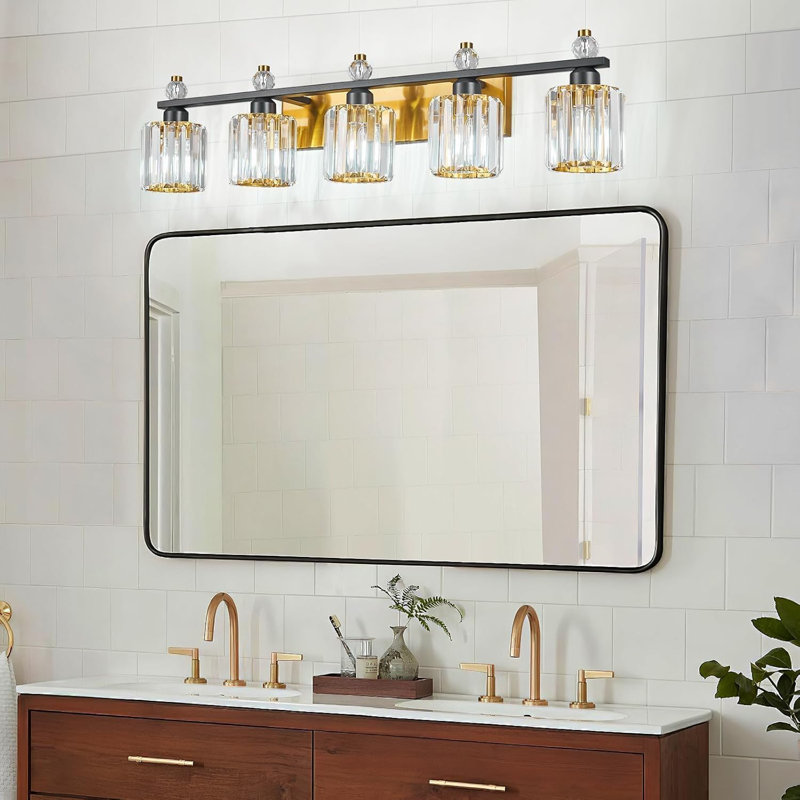 Luminaire de meuble-lavabo moderne en cristal avec 5 lumières et abat-jour en cristal transparent K9 pour installation sur miroir