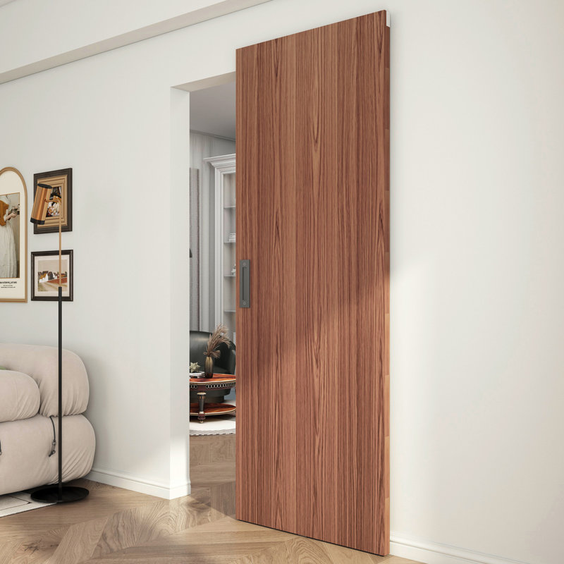 Ensemble de quincaillerie de porte de grange dissimulée 32 po avec mécanisme de fermeture en douceur, rail de porte coulissante invisible fixé au mur