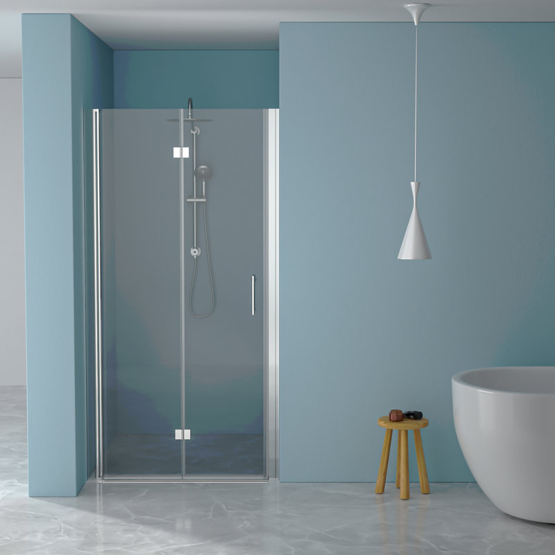 30"W X 72"H Fold Frameless Shower Door With Tempered Glass, Chrome, Chrome