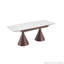 Table de salle à manger extensible à plateau en pierre: plateau de table en marbre blanc avec pieds en métal de couleur noyer. Une table de salle à manger rectangulaire d'inspiration moderne et luxueuse pour la maison, pouvant accueillir de 4 à 8 personnes.-129390097