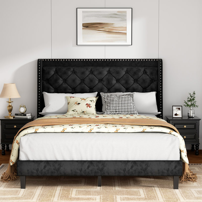 Mingo Upholstered Velvet Platform Bed, Queen