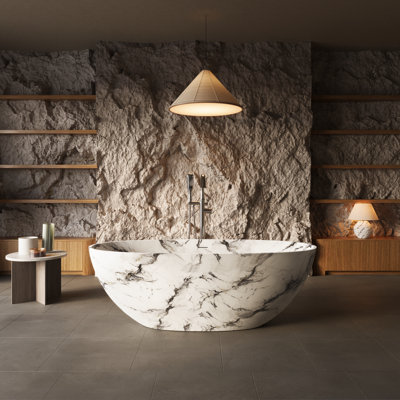 Baignoire de trempage autoportante 65 po en résine naturelle avec design ergonomique TL1004-65MV