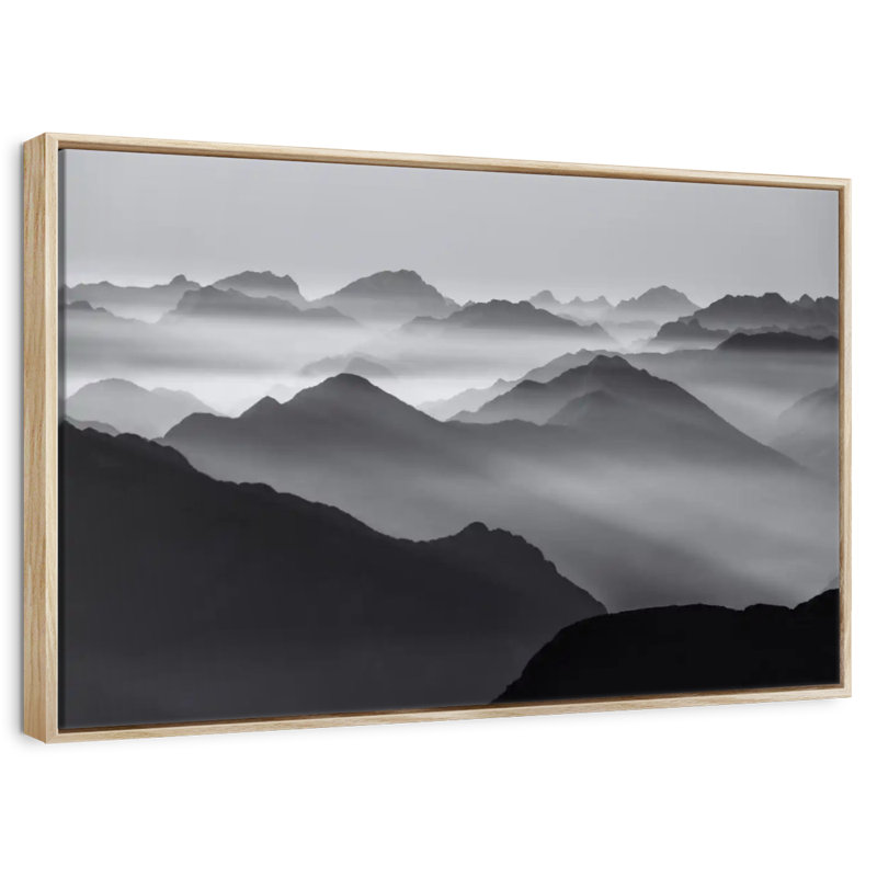 Andes dans la brume, Cadre flottant en bois naturel, 43 po x 29 po
