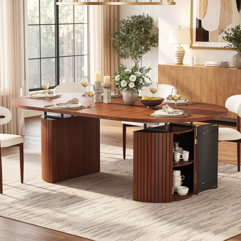 Table de salle à manger extensible pour 4 à 10 personnes, dimensions réglables de 110 à 240 cm, deux armoires de rangement, fini bois style ferme moderne, table de cuisine ovale