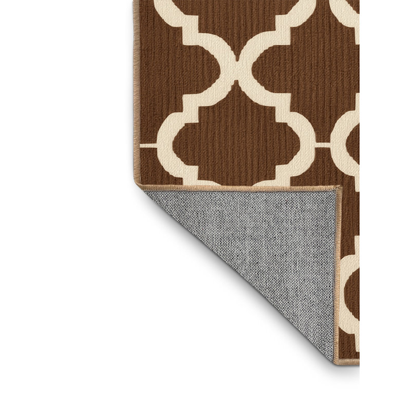 Tapis brun treillis lavable à la machine, Rond 5 pi