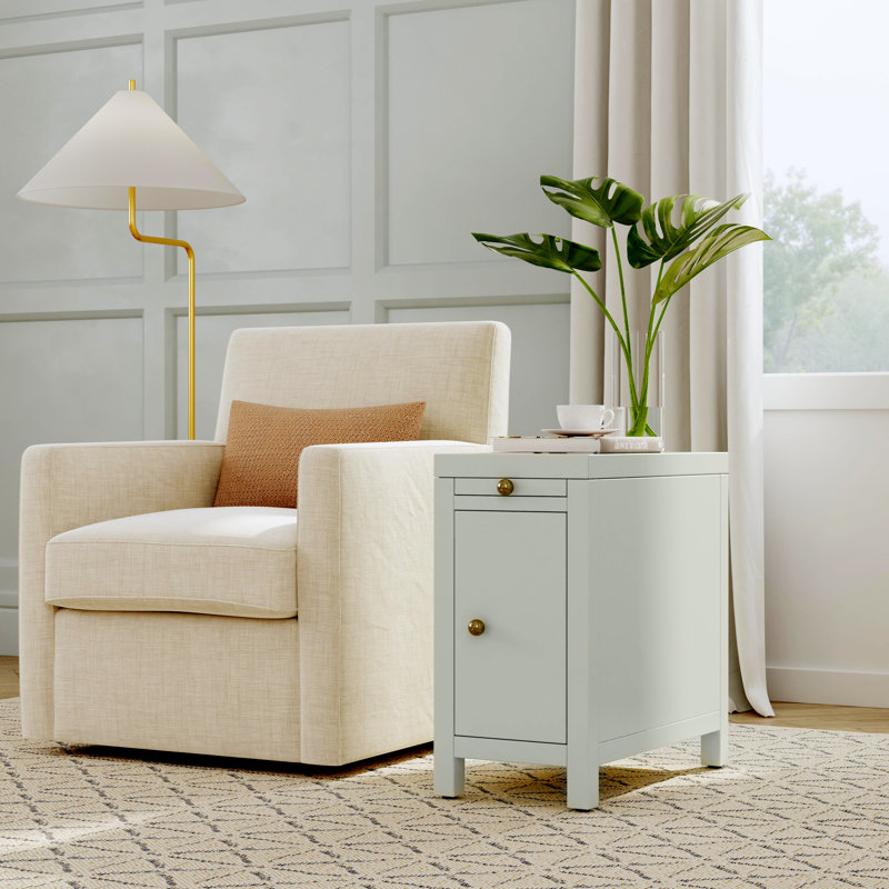 Nora 12 in. W Wood 1 Door End Table with Pull-Out Tray, Smooth White